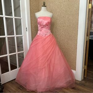 Precious Formals Pink Strapless Prom Dress
